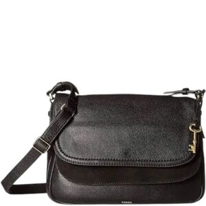Fossil Peyton Double Flap Black Leather Crossbody Bag